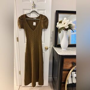 Free People Scoop-Neck Cable Knit Midi Dress in Army Green